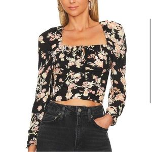 NWT Free People Hilary Black Floral Smocked Crop Top size XS